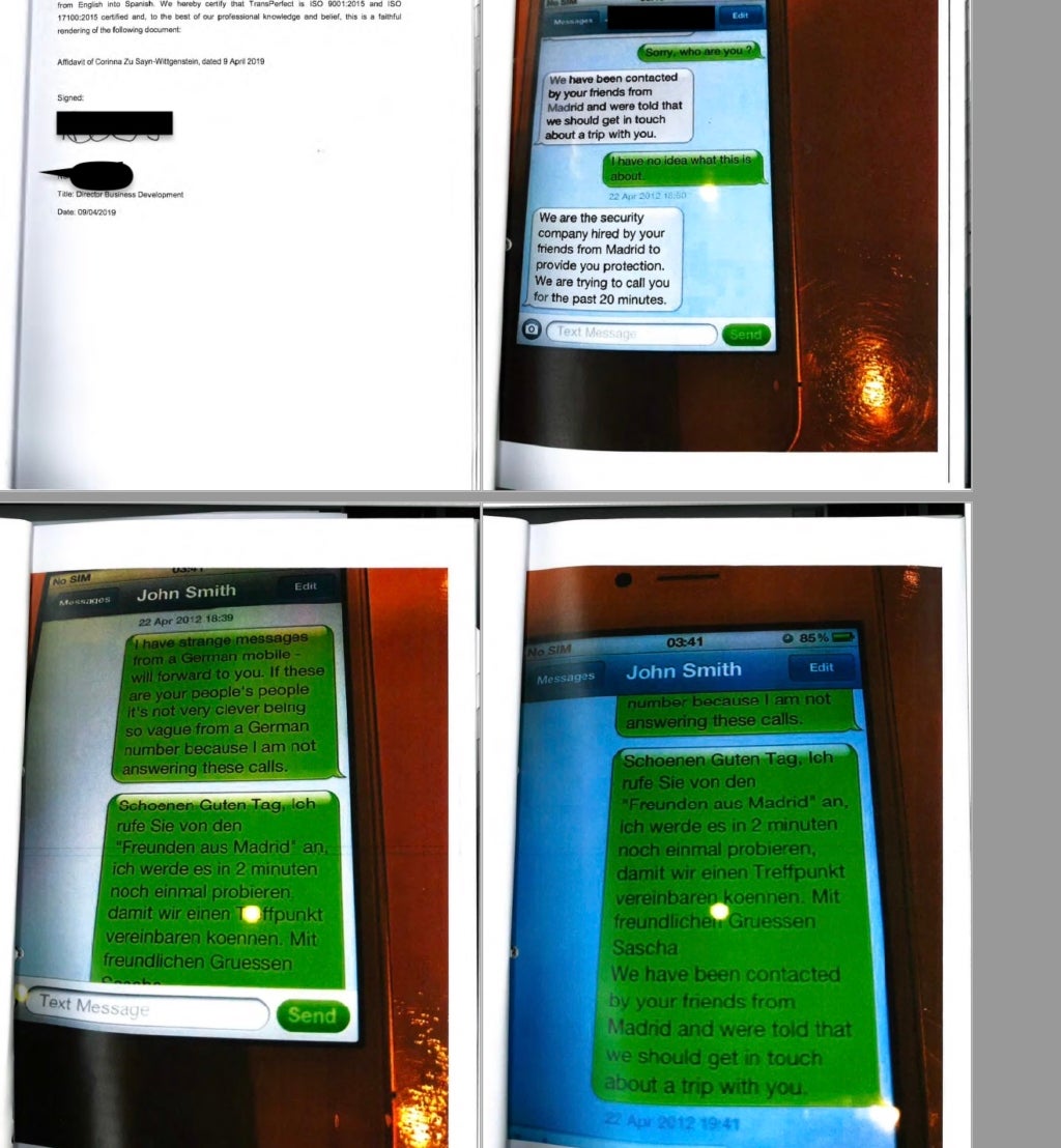 Missatges suposadament de Fèlix Sanz remesos a Corinna aportats al notari/QS