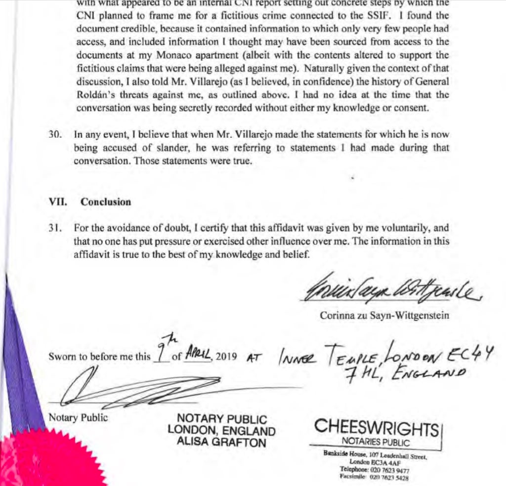 La part final de la declaració notarial de Corinna Larsen/QS