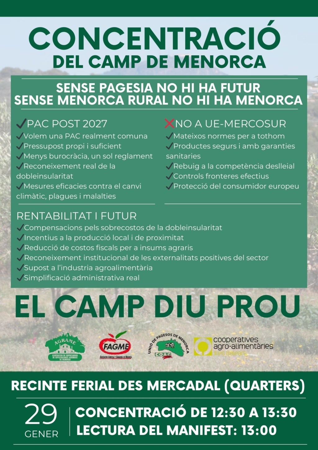Imatge del cartell de la concentraci&oacute; dels pagesos contra el Mercosur / Cedida